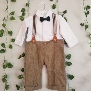 Classic Brown and White Kids Bodysuit with Bow Tie